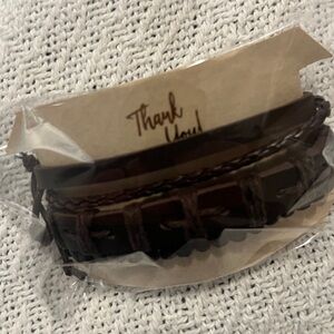 Men's Layered Dark Brown Leather & Bead Bracelet Set